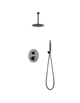BUILT-IN THERMOSTATIC SHOWER SET WITH CEILING SYSTEM PIAMOTE SERIES (GENOVA) IN BLACK GUN METAL