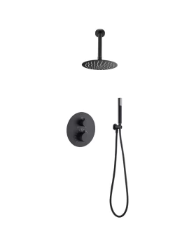 BUILT-IN THERMOSTATIC SHOWER SET WITH CEILING SYSTEM PIAMOTE SERIES (GENOVA) IN BLACK MATTE