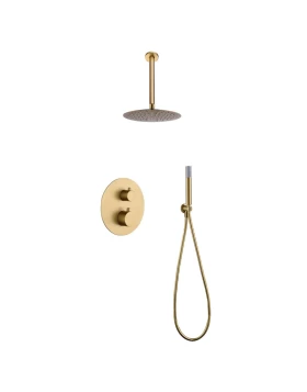 BUILT-IN THERMOSTATIC SHOWER SET WITH CEILING SYSTEM PIAMOTE SERIES (GENOVA) IN BRUSHED GOLD