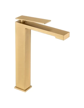 BASIN MIXER WITH HIGH SPOUT PISA SERIES IN BRUSHED GOLD 