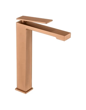 BASIN MIXER WITH HIGH SPOUT PISA SERIES IN ROSE GOLD BRUSHED