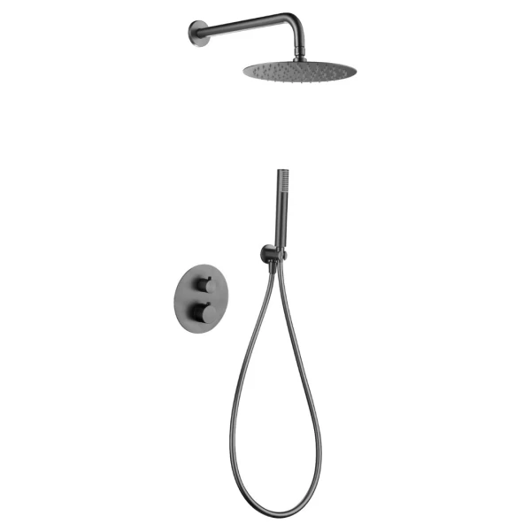 BUILT-IN THERMOSTATIC SHOWER SET GENOVA SERIES IN BLACK GUN METAL
