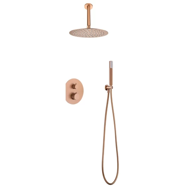 BUILT-IN THERMOSTATIC SHOWER SET WITH CEILING SYSTEM TOP SERIES (LINE) IN ROSE GOLD BRUSHED