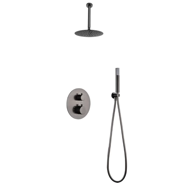 BUILT-IN THERMOSTATIC SHOWER SET WITH CEILING SYSTEM PIAMOTE SERIES (GENOVA) IN BLACK GUN METAL