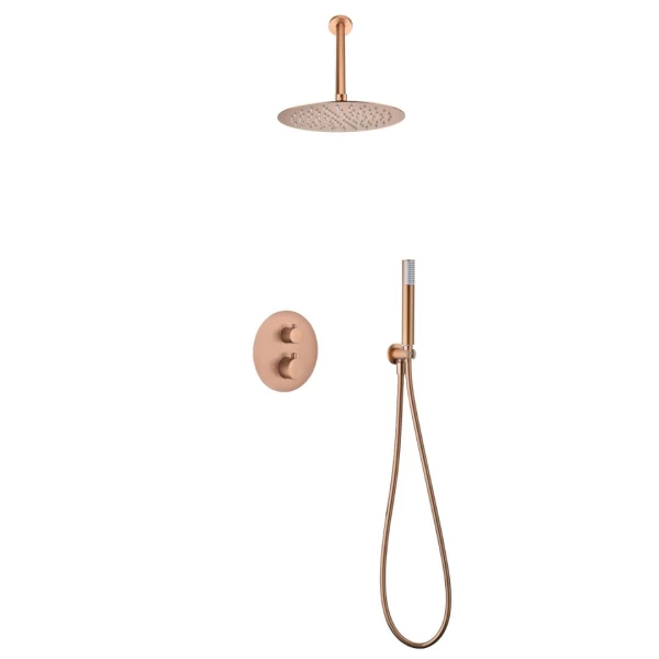 BUILT-IN THERMOSTATIC SHOWER SET WITH CEILING SYSTEM PIAMOTE SERIES (GENOVA) IN ROSE GOLD BRUSHED