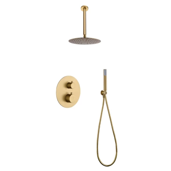 BUILT-IN THERMOSTATIC SHOWER SET WITH CEILING SYSTEM PIAMOTE SERIES (GENOVA) IN BRUSHED GOLD