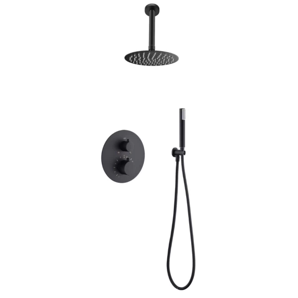 BUILT-IN THERMOSTATIC SHOWER SET WITH CEILING SYSTEM PIAMOTE SERIES (GENOVA) IN BLACK MATTE