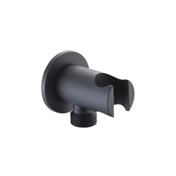 ROUND SHOWER HOLDER WITH WATER OUTLET BLACK MATTE 
