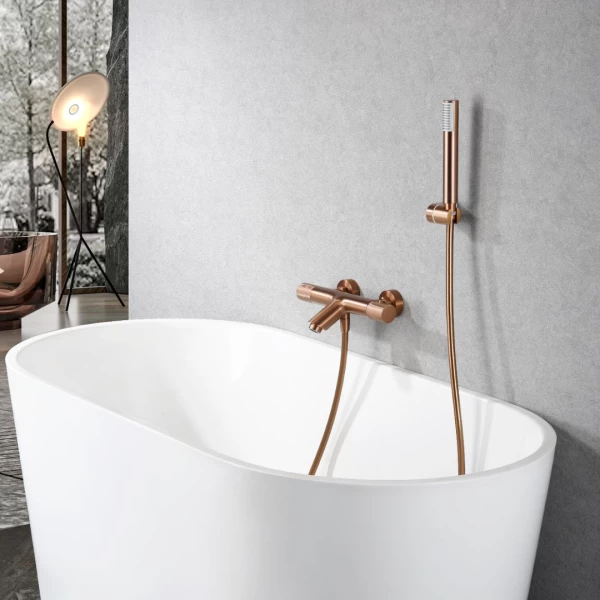 THERMOSTATIC BATH AND SHOWER FAUCET LINE SERIES IN ROSE GOLD BRUSHED